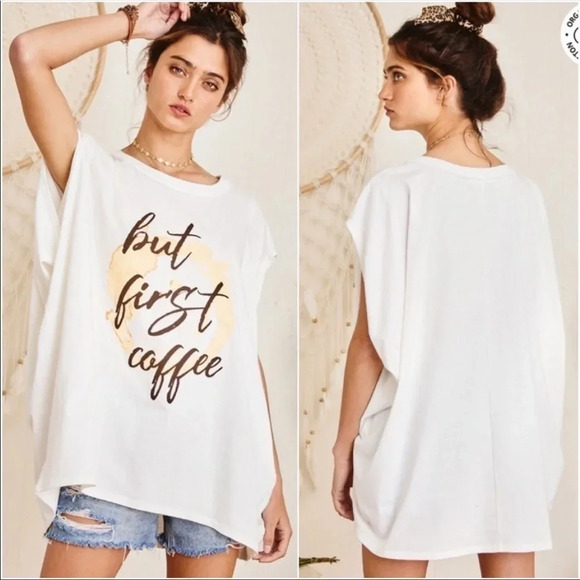 “But First Coffee” Oversized Graphic Tee | Organic Cotton Boho Top - Picture 2 of 3